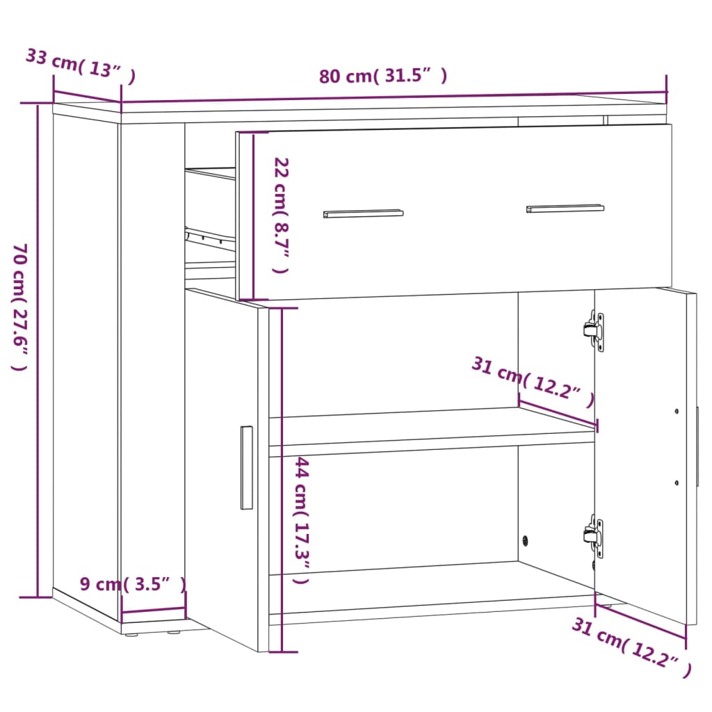 Buffet Noir 80x33x70 cm Bois d'ingénierie