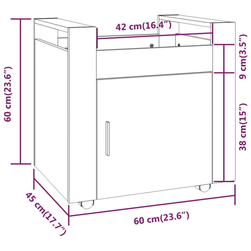 Chariot de bureau Blanc 60x45x60 cm Bois d'ingénierie