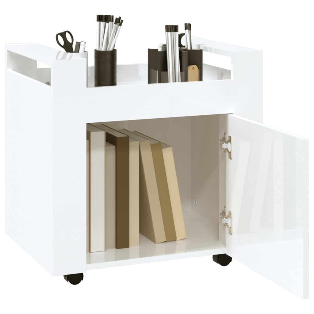 Chariot de bureau Blanc brillant 60x45x60 cm Bois d'ingénierie