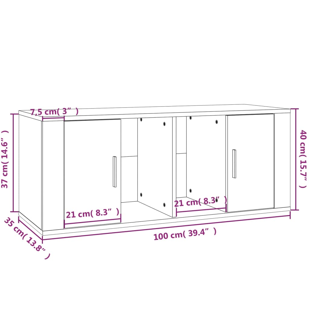 Meuble TV Blanc brillant 100x35x40 cm Bois d'ingénierie