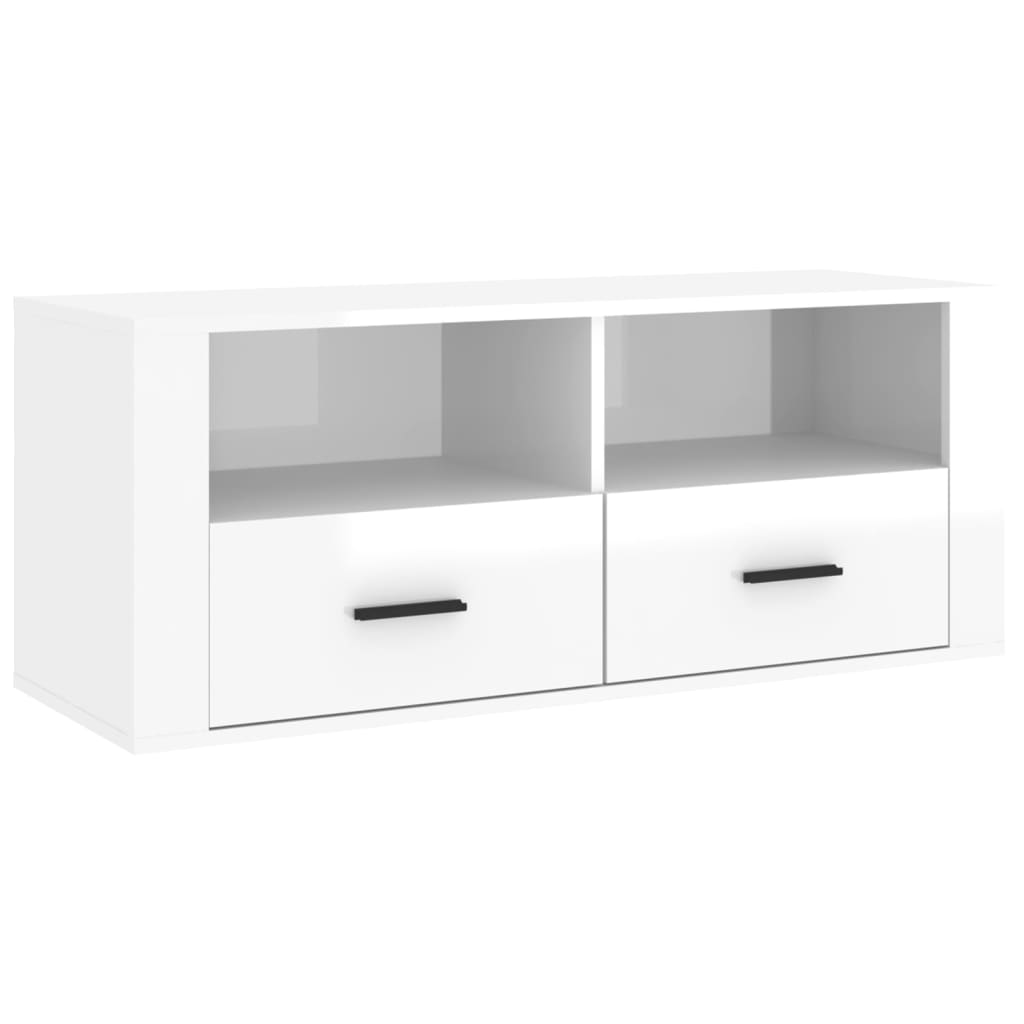 Meuble TV Blanc brillant 100x35x40 cm Bois d'ingénierie