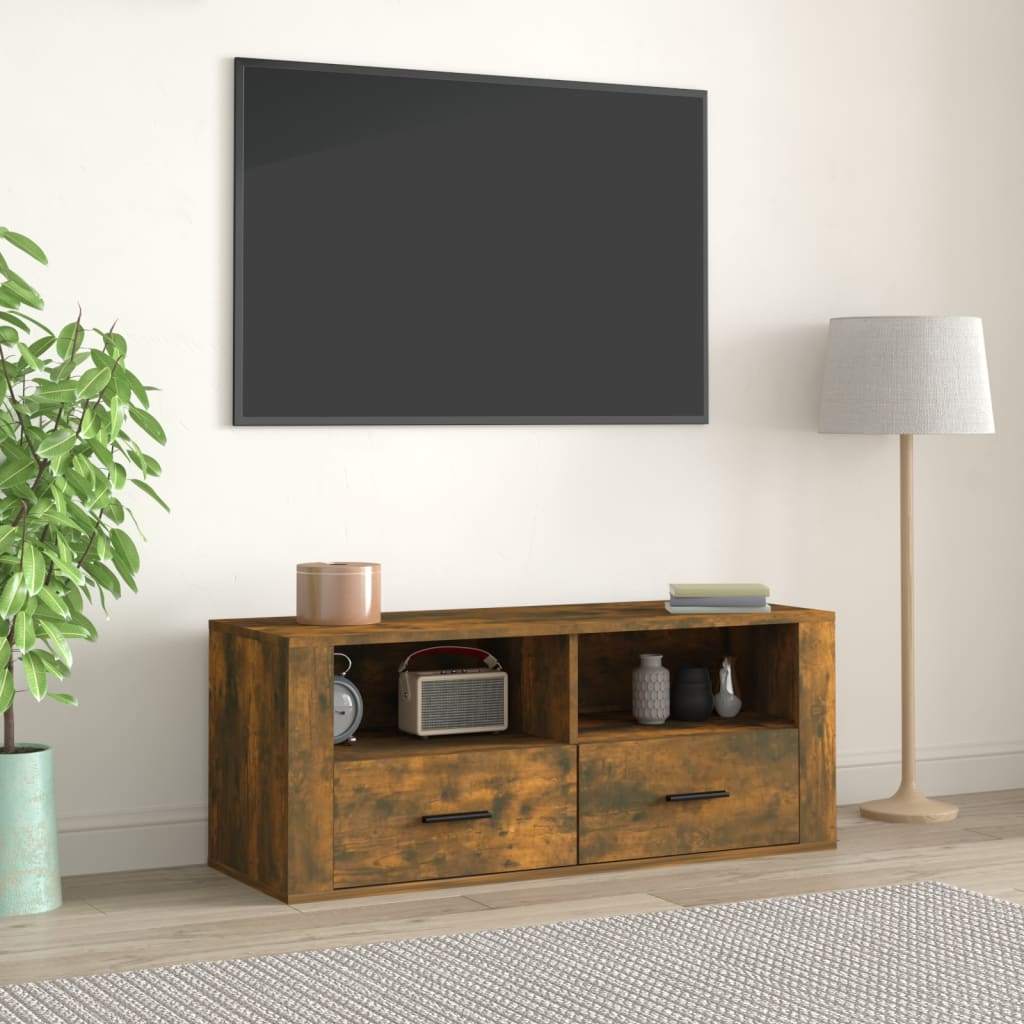 Meuble TV Chêne fumé 100x35x40 cm Bois d'ingénierie