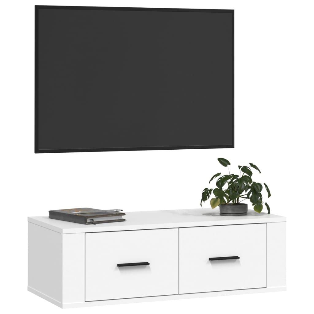 White 80x36x25 cm suspended TV cabinet Engineered wood