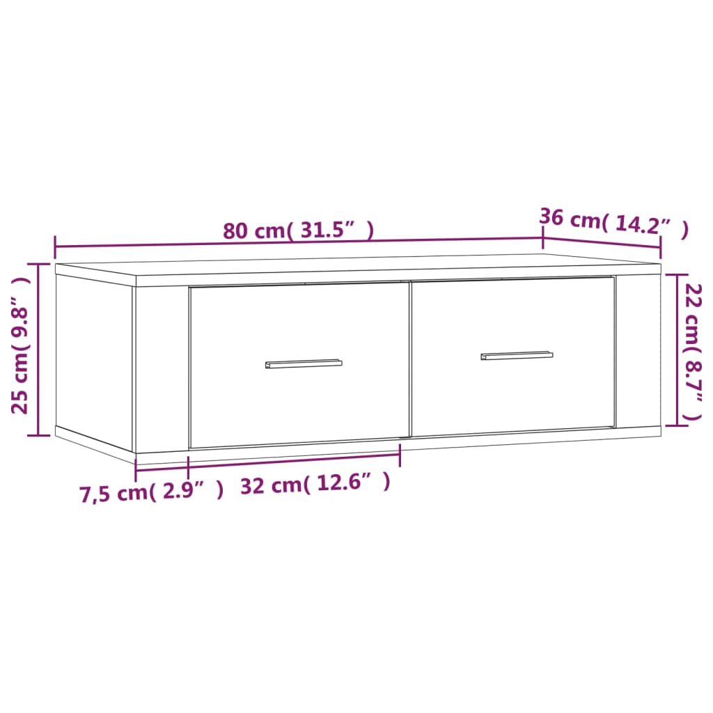 Meuble TV suspendu Blanc 80x36x25 cm Bois d'ingénierie