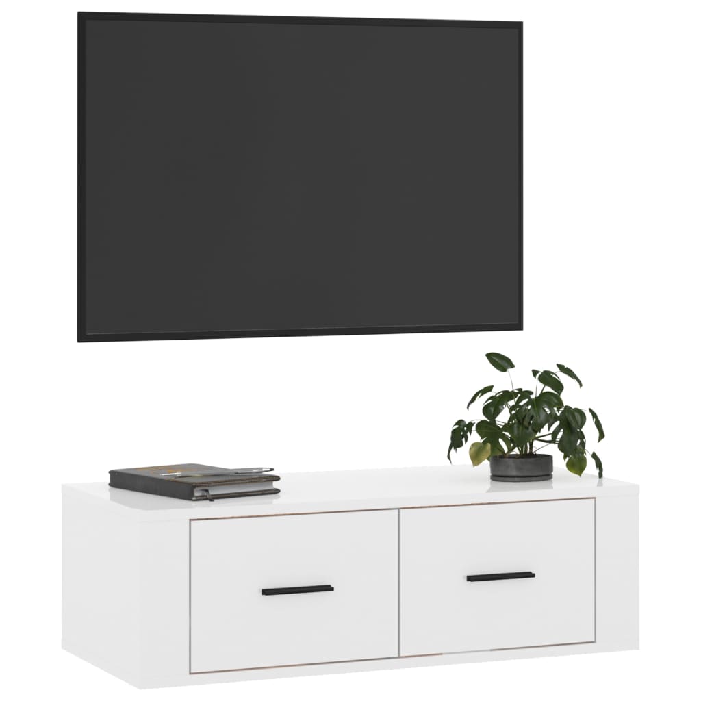 Wall-mounted TV cabinet Glossy white 80x36x25 cm Engineered wood