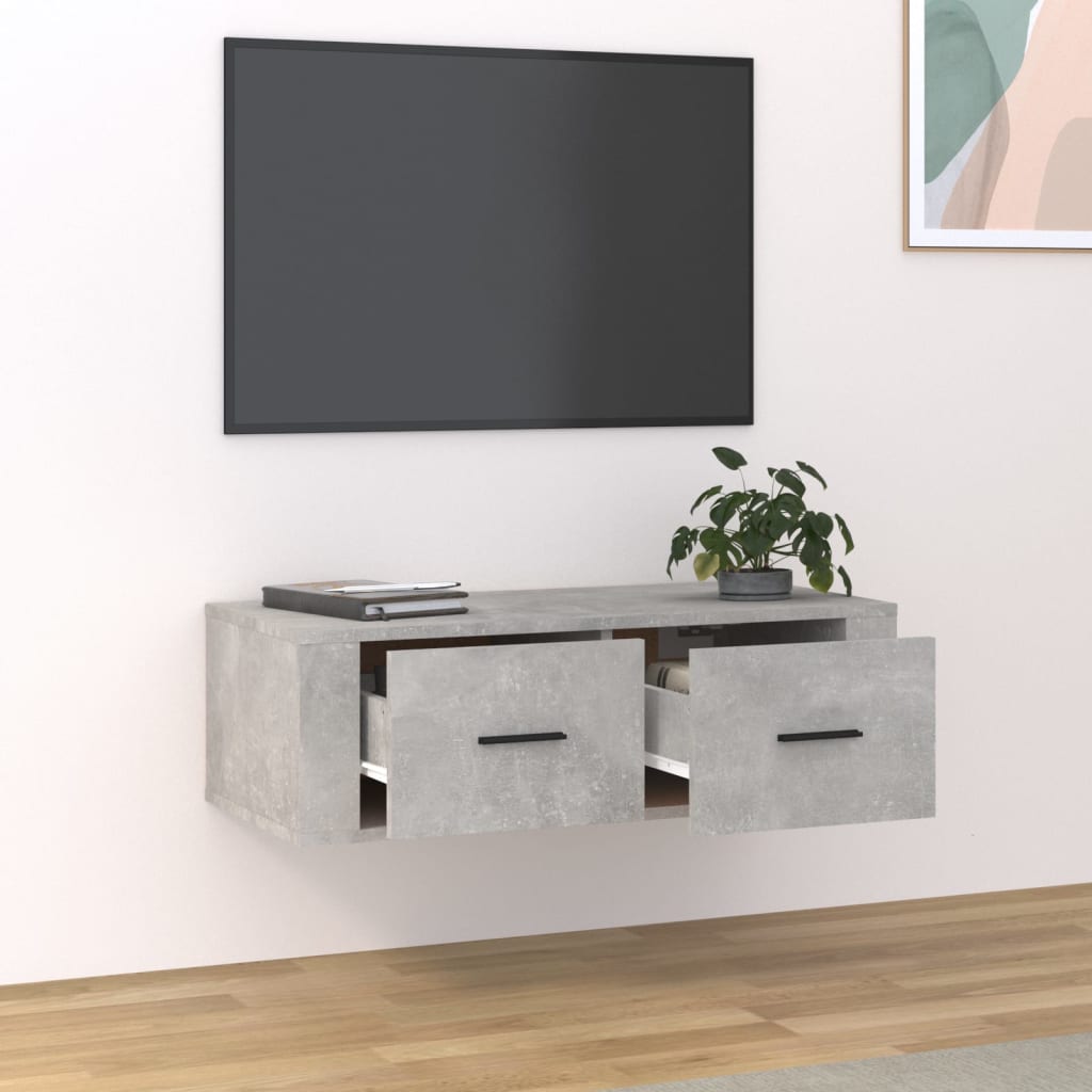 Meuble TV suspendu Gris béton 80x36x25 cm Bois d'ingénierie