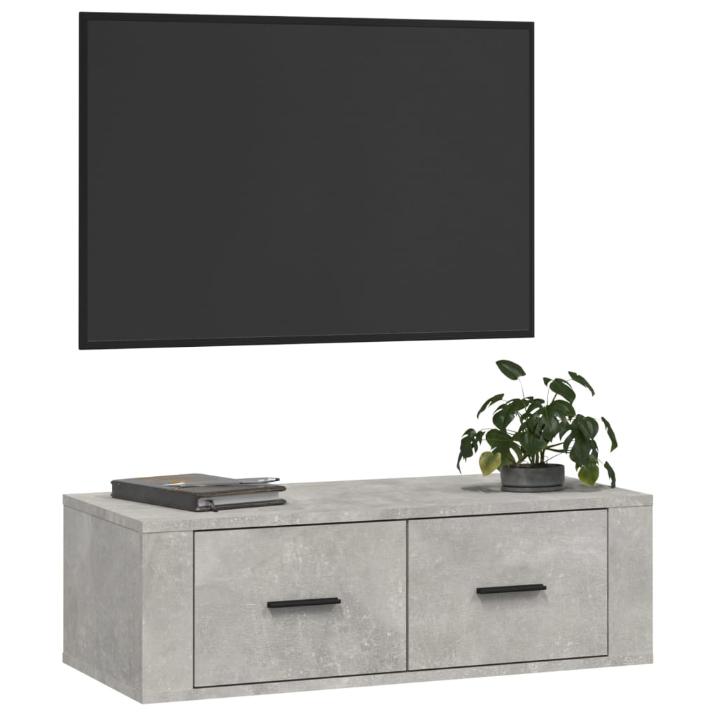 Meuble TV suspendu Gris béton 80x36x25 cm Bois d'ingénierie