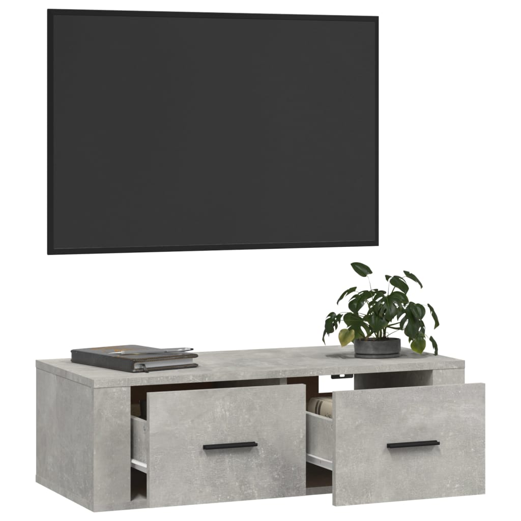 Meuble TV suspendu Gris béton 80x36x25 cm Bois d'ingénierie