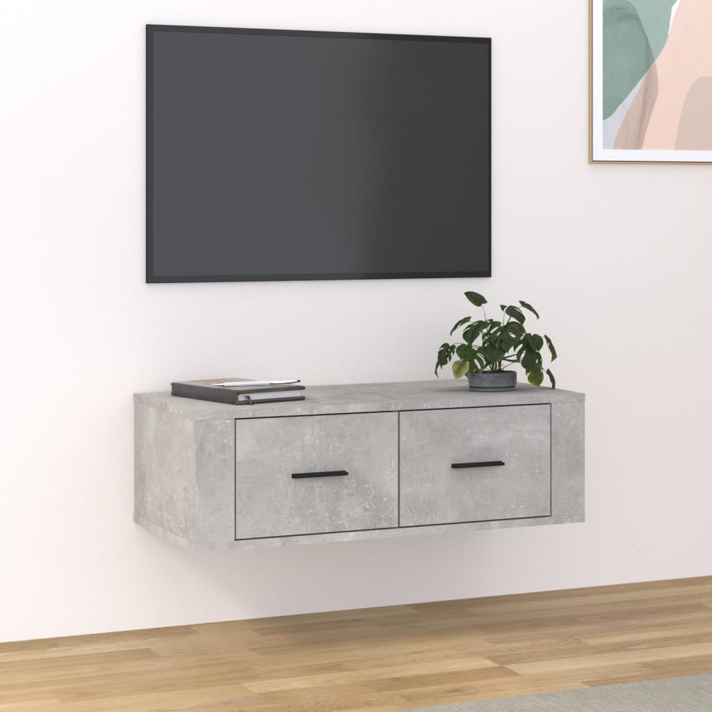 Meuble TV suspendu Gris béton 80x36x25 cm Bois d'ingénierie