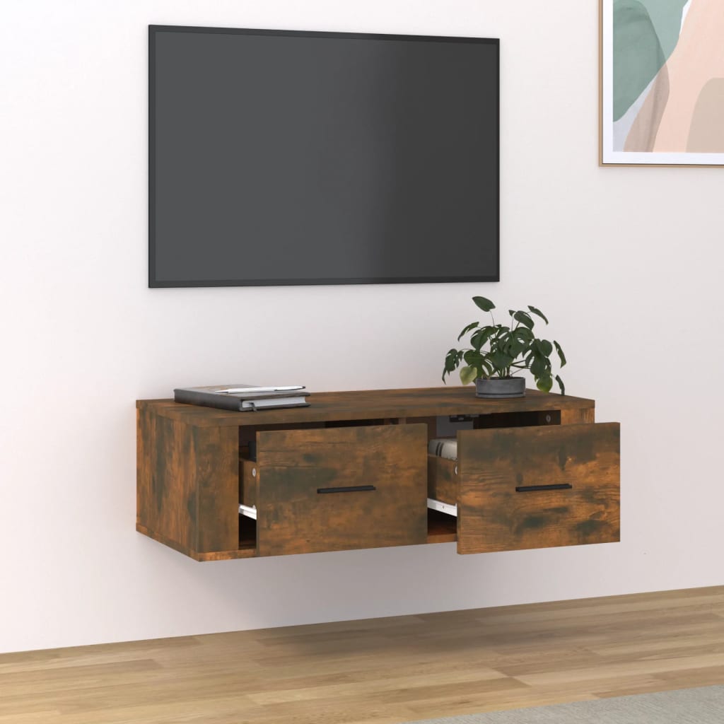 Hanging TV cabinet Smoked oak 80x36x25 cm Engineered wood