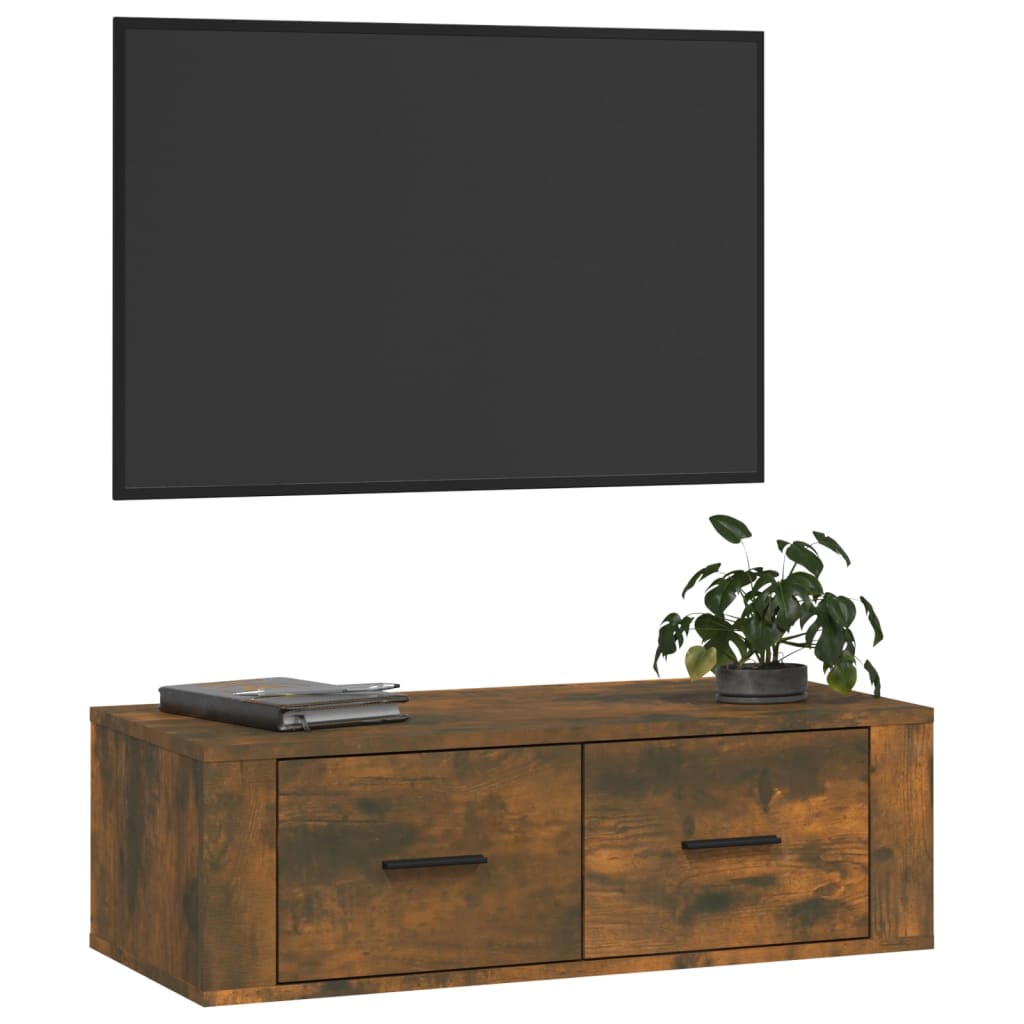 Hanging TV cabinet Smoked oak 80x36x25 cm Engineered wood