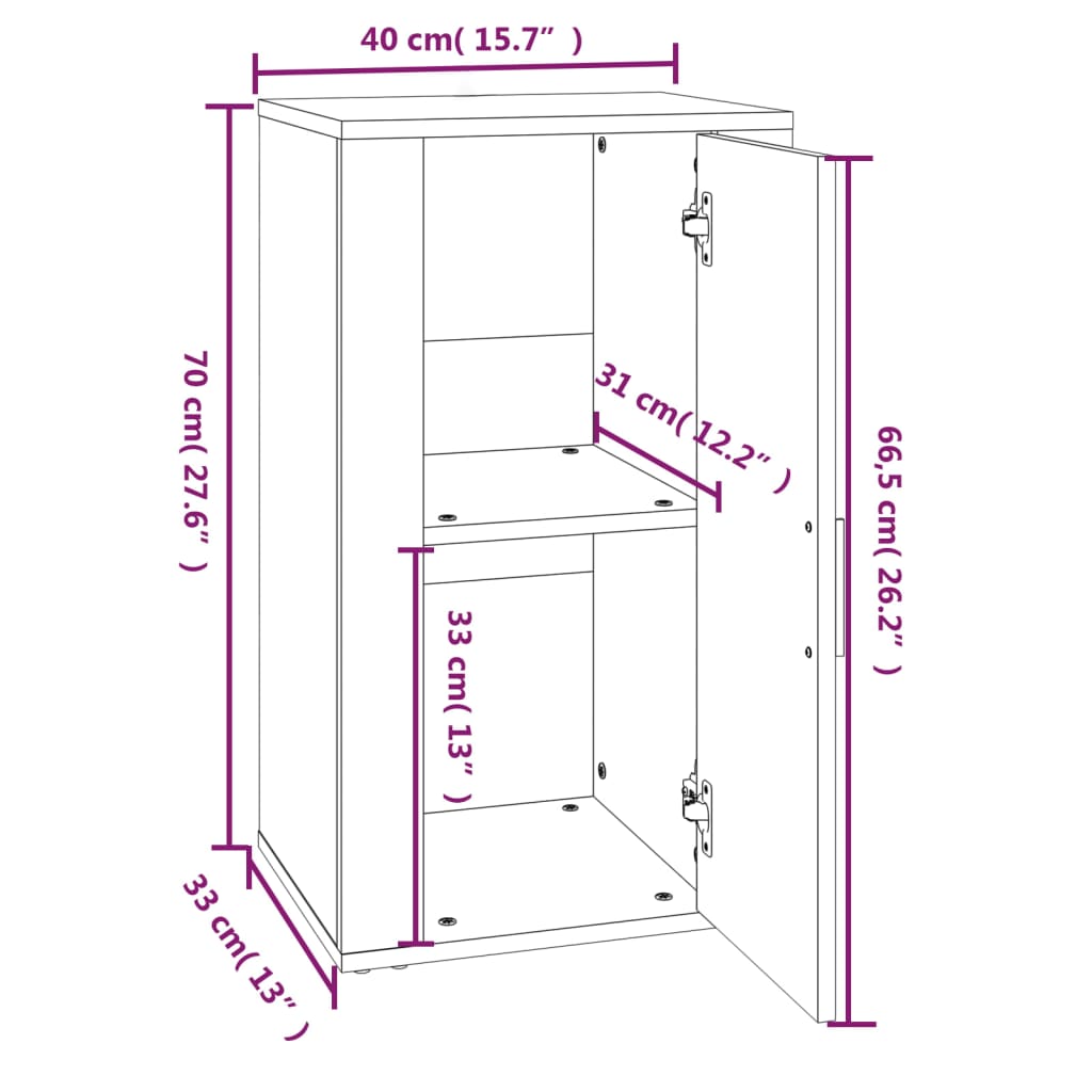 Buffet Sonoma gris 40x33x70 cm Bois d'ingénierie