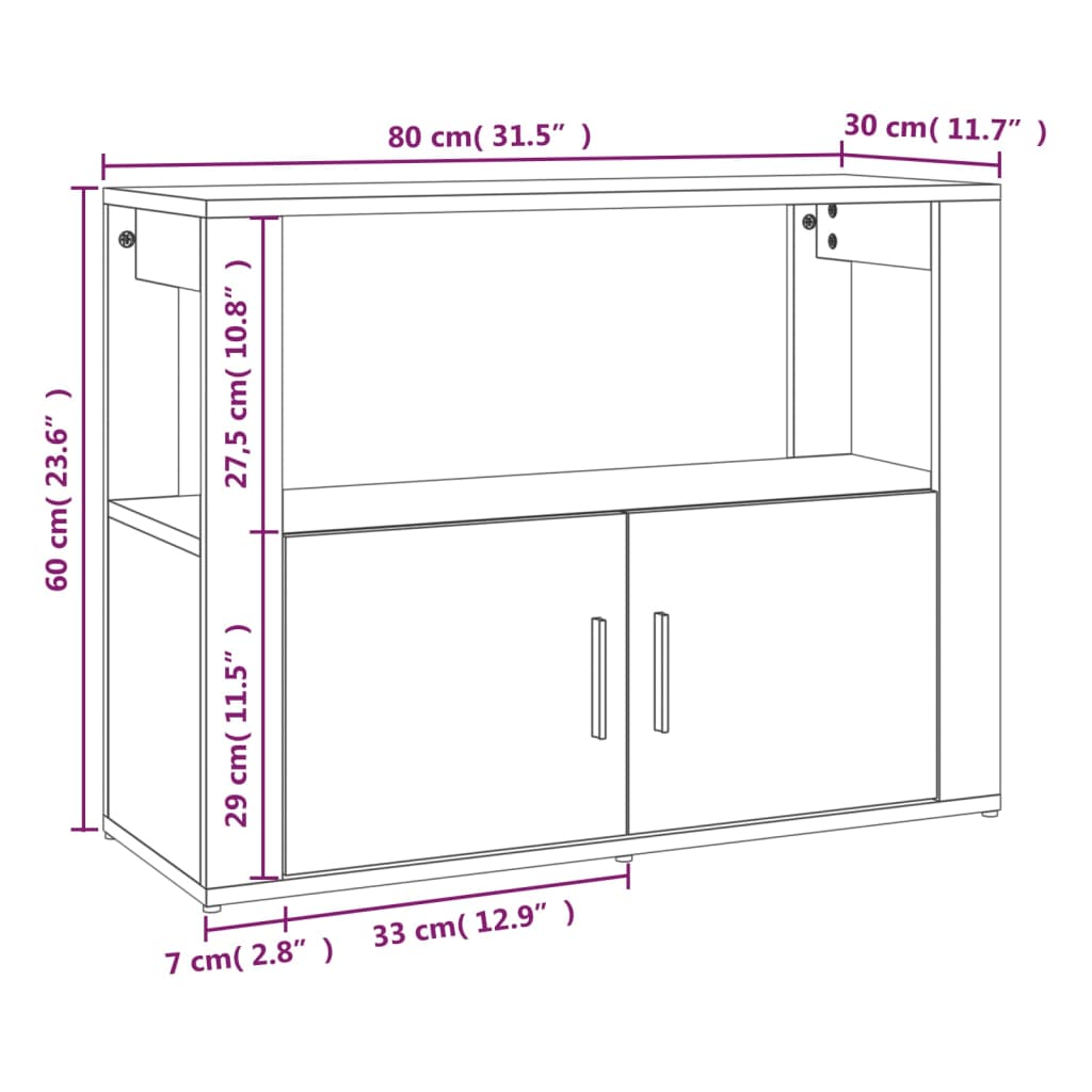 Buffet Gris béton 80x30x60 cm Bois d'ingénierie