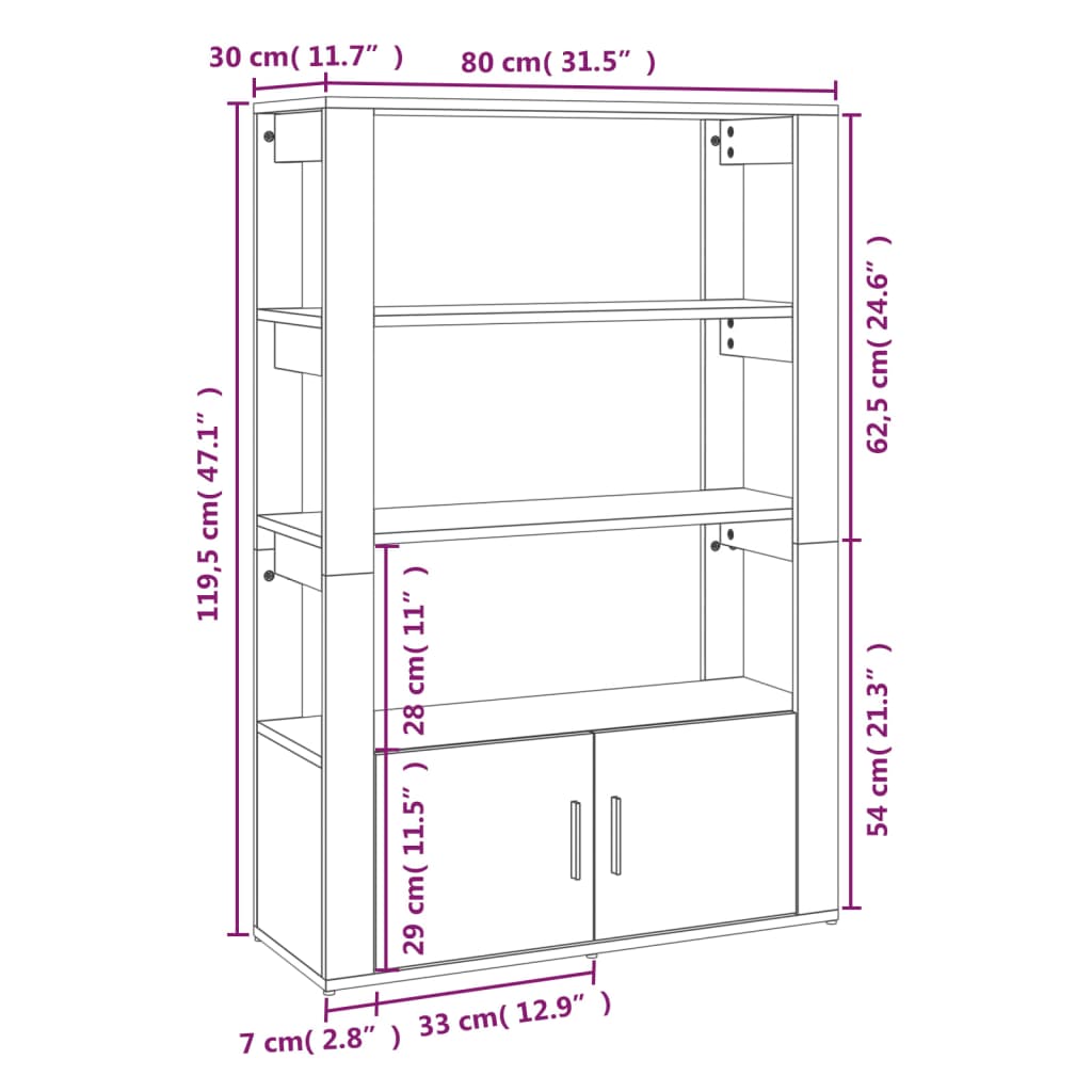 Buffet Chêne fumé 80x30x119,5 cm Bois d'ingénierie