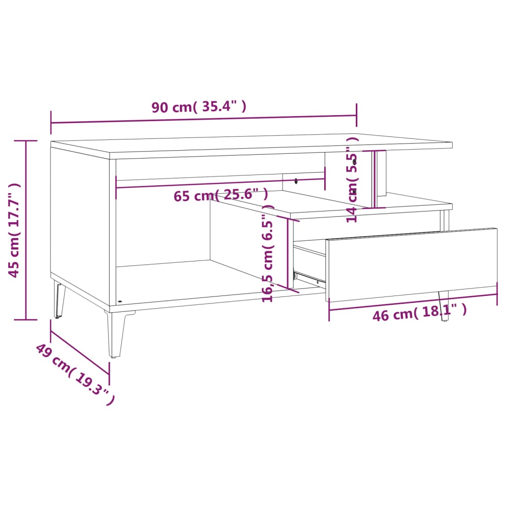 Couchtisch Räuchereiche 90x49x45 cm Holzwerkstoff