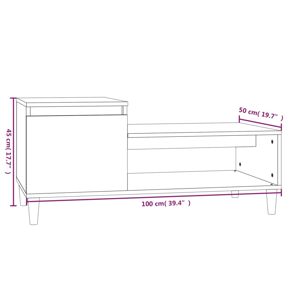 Sonoma Couchtisch grau 100x50x45 cm Holzwerkstoff