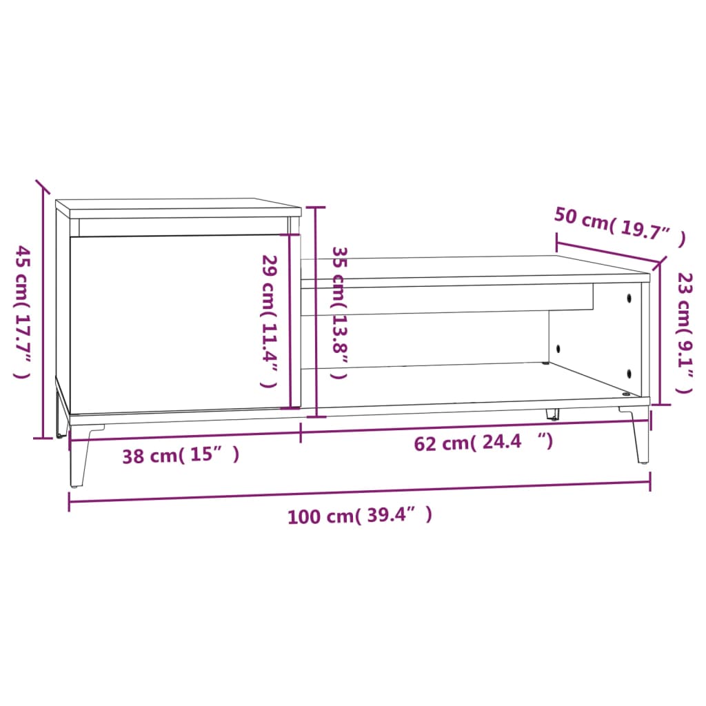 Couchtisch Braune Eiche 100x50x45 cm Holzwerkstoff