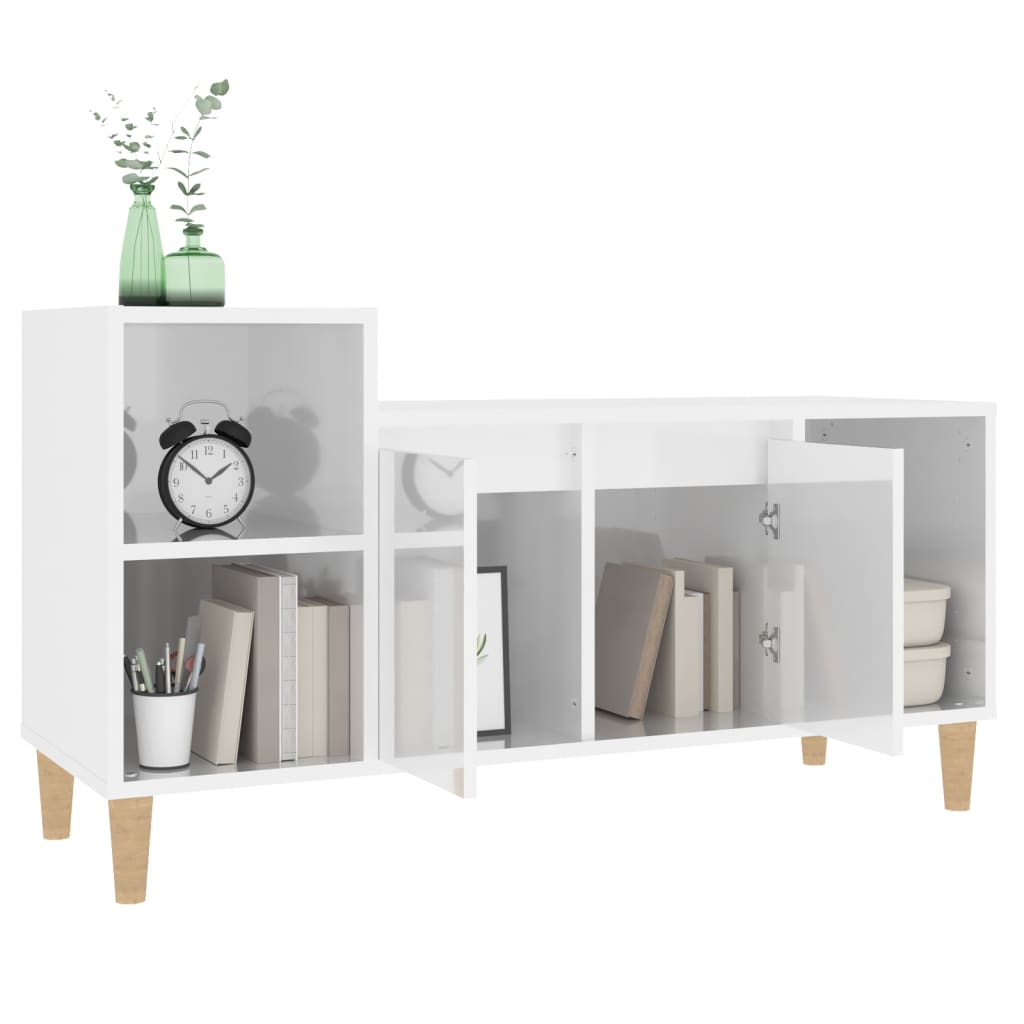 Meuble TV Blanc brillant 100x35x55 cm Bois d'ingénierie