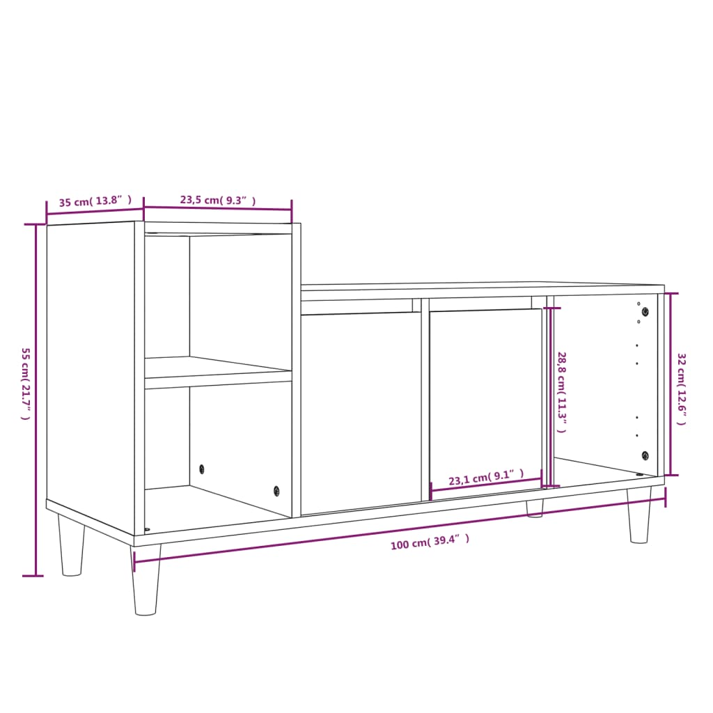 Meuble TV Blanc brillant 100x35x55 cm Bois d'ingénierie