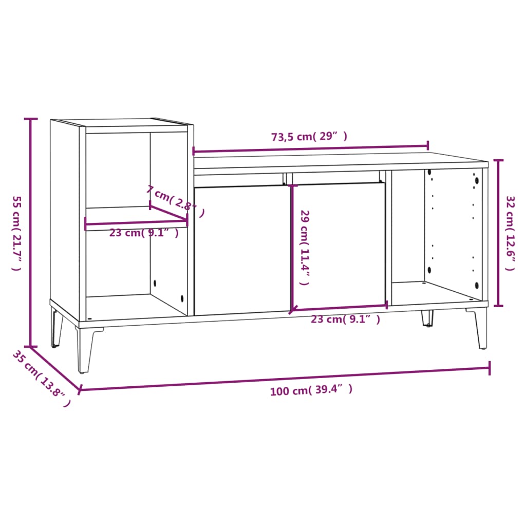 TV cabinet Smoked oak 100x35x55 cm Engineered wood