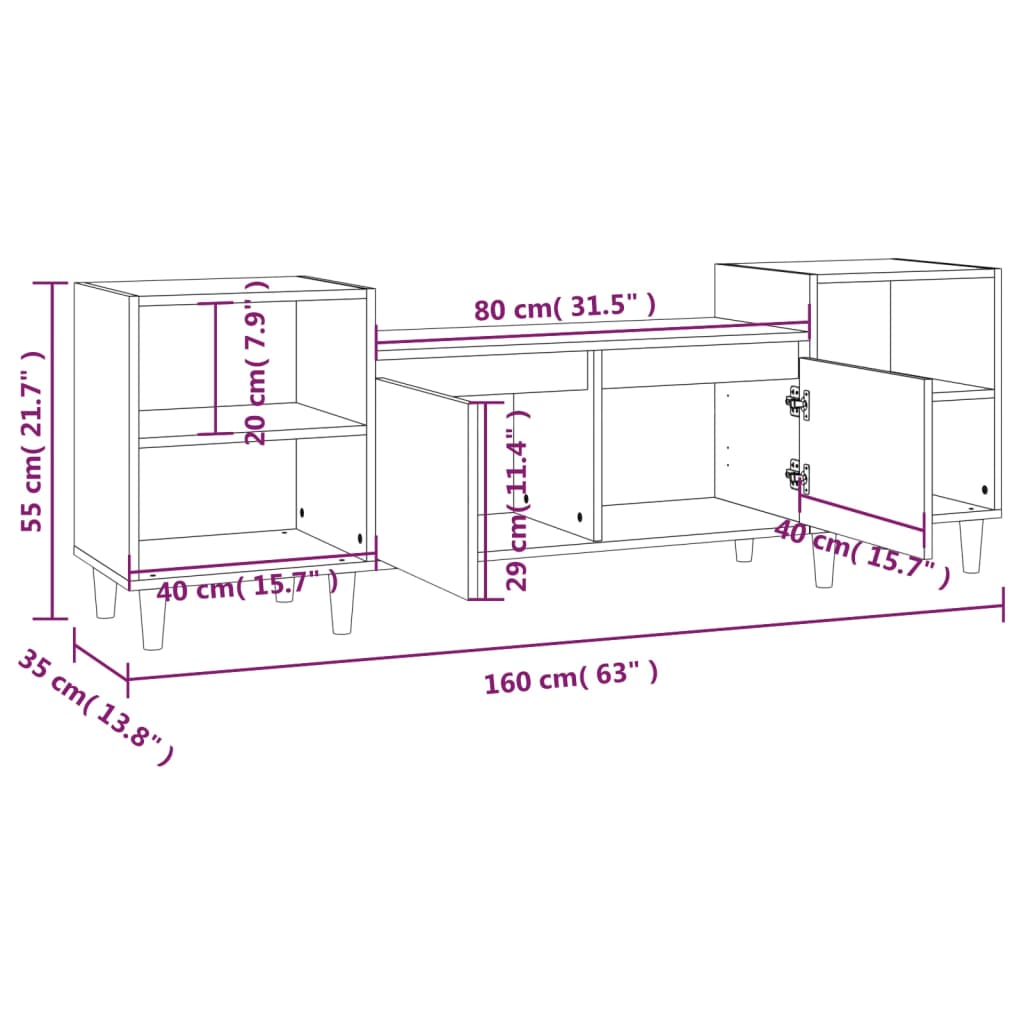 Meuble TV Blanc brillant 160x35x55 cm Bois d'ingénierie