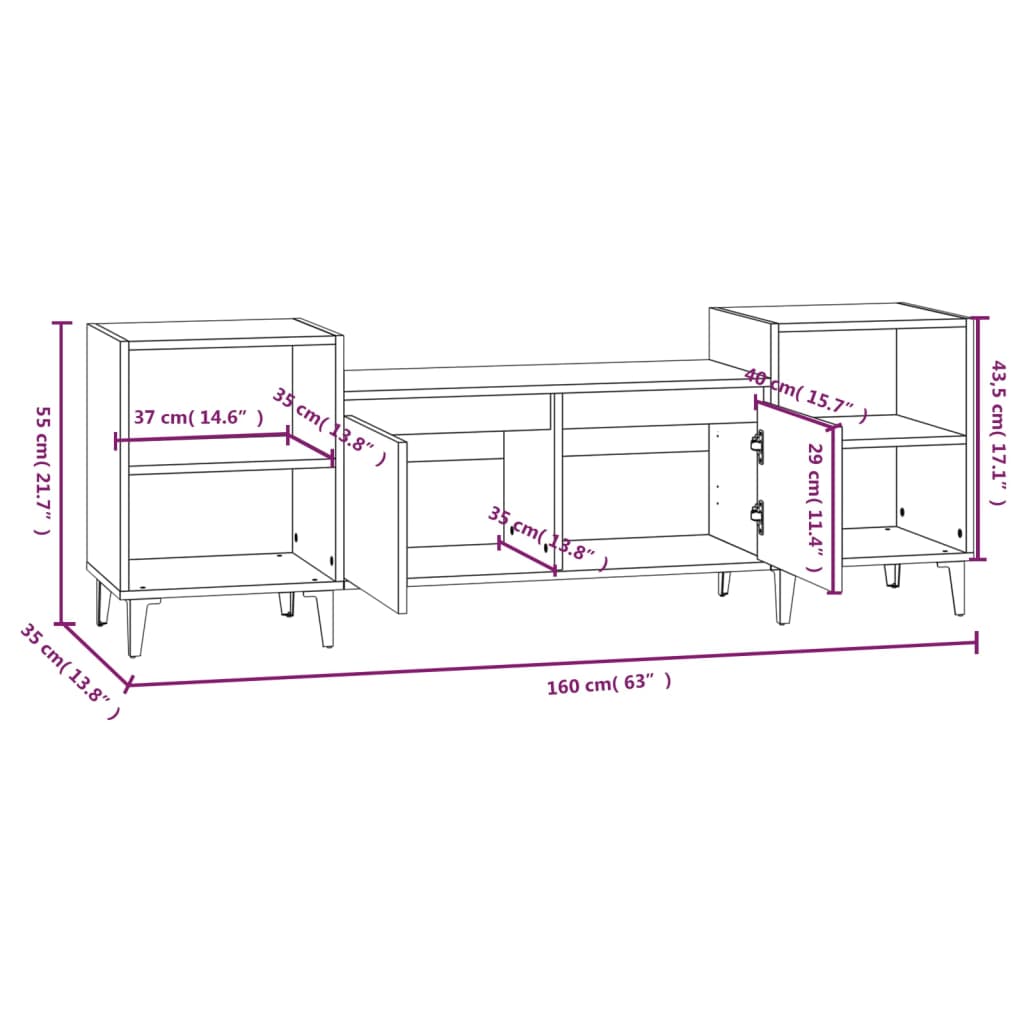 Meuble TV Blanc 160x35x55 cm Bois d'ingénierie