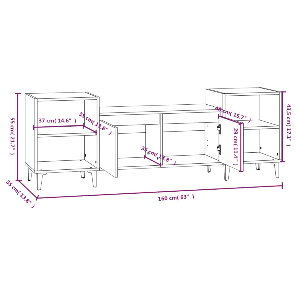 Meuble TV Blanc brillant 160x35x55 cm Bois d'ingénierie