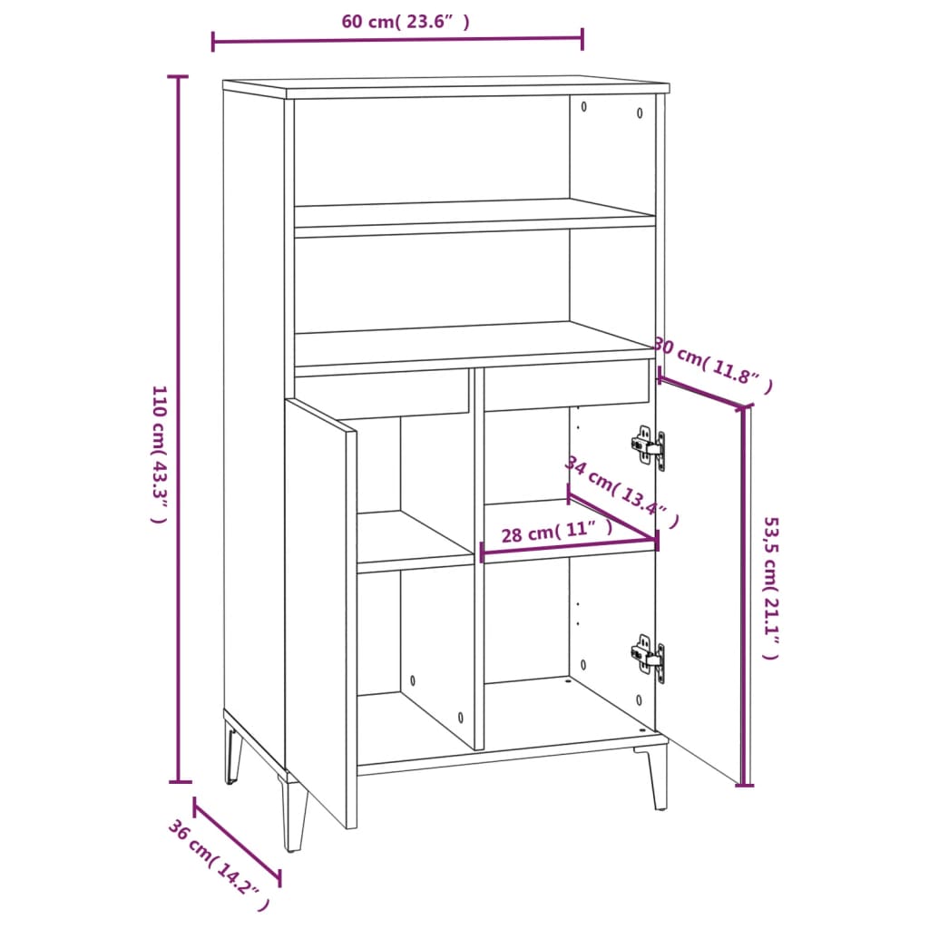 Hohes Sideboard Betongrau 60x36x110 cm Holzwerkstoff