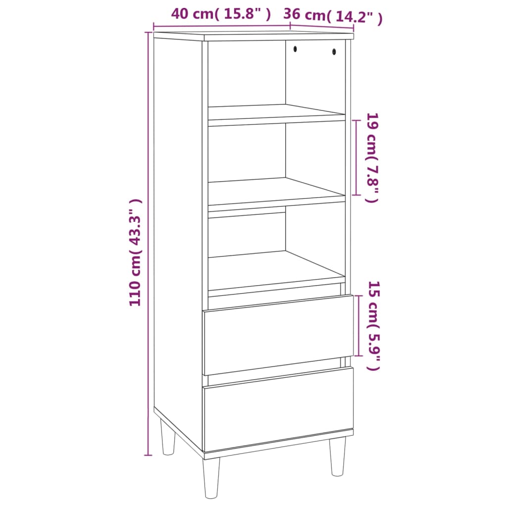 Buffet haut Blanc 40x36x110 cm Bois d'ingénierie