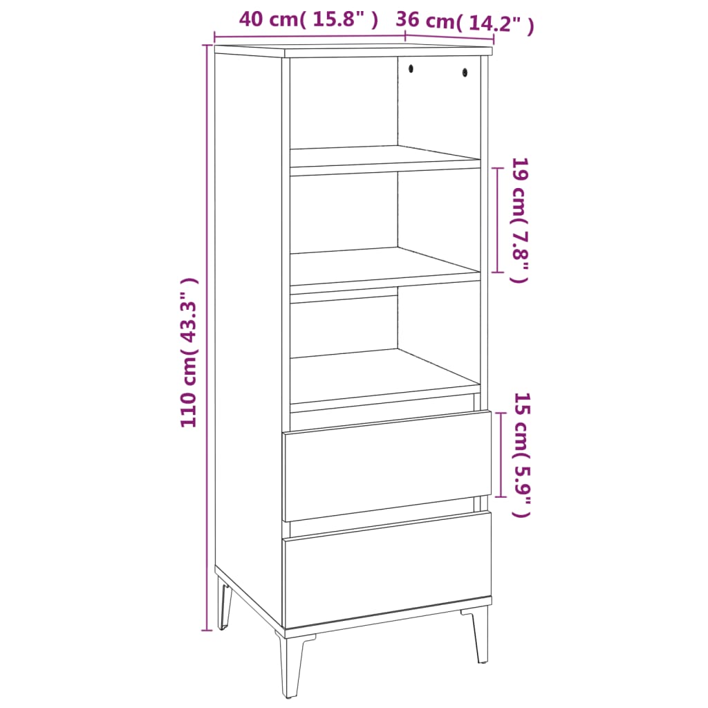 Buffet haut Blanc 40x36x110 cm Bois d'ingénierie