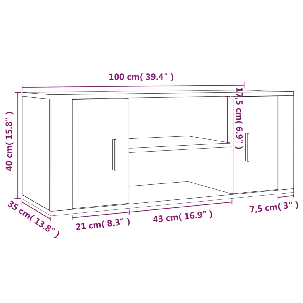 Meuble TV Gris béton 100x35x40 cm Bois d'ingénierie