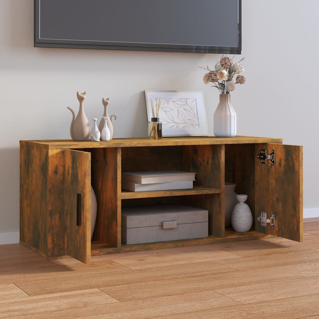 Meuble TV Chêne fumé 100x35x40 cm Bois d'ingénierie