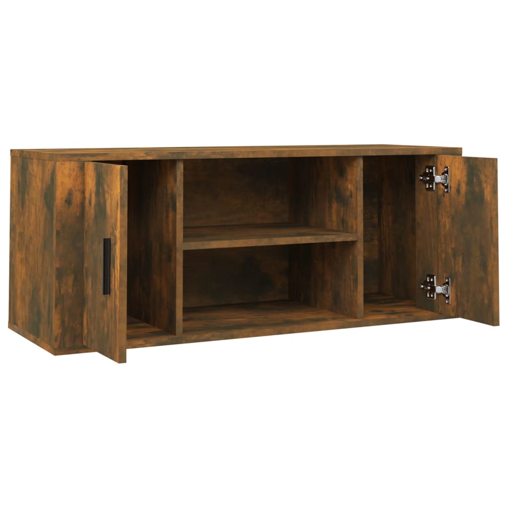 Meuble TV Chêne fumé 100x35x40 cm Bois d'ingénierie