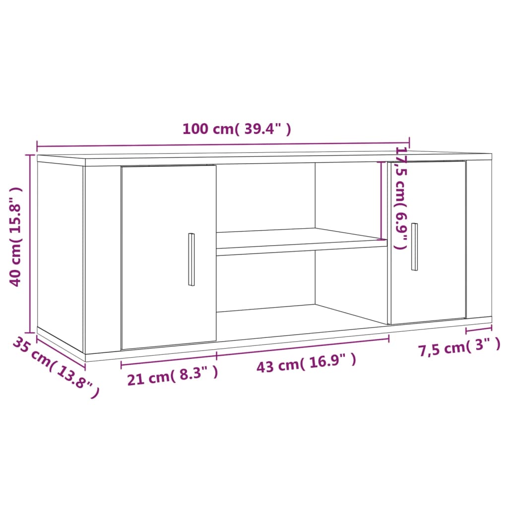 Meuble TV Chêne fumé 100x35x40 cm Bois d'ingénierie