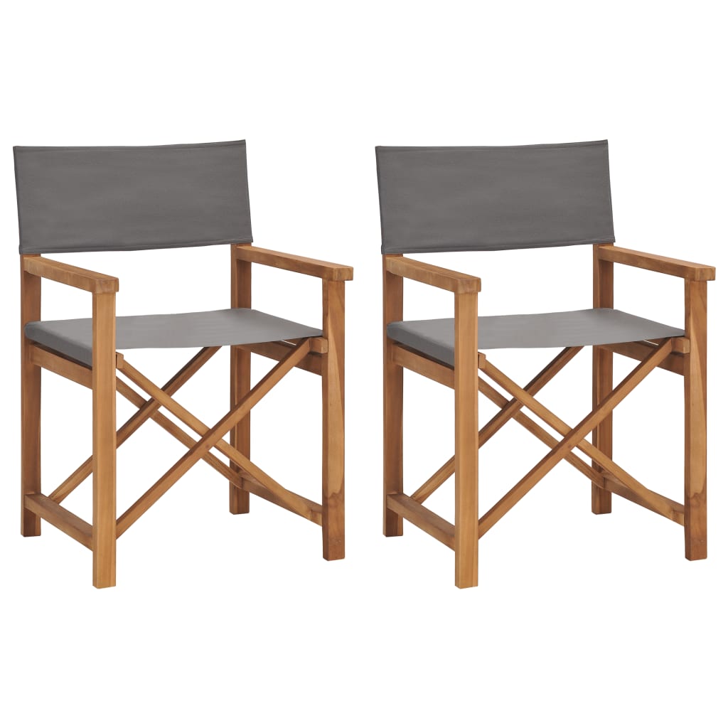 Chaises de metteur en scène lot de 2 Bois de teck massif Gris