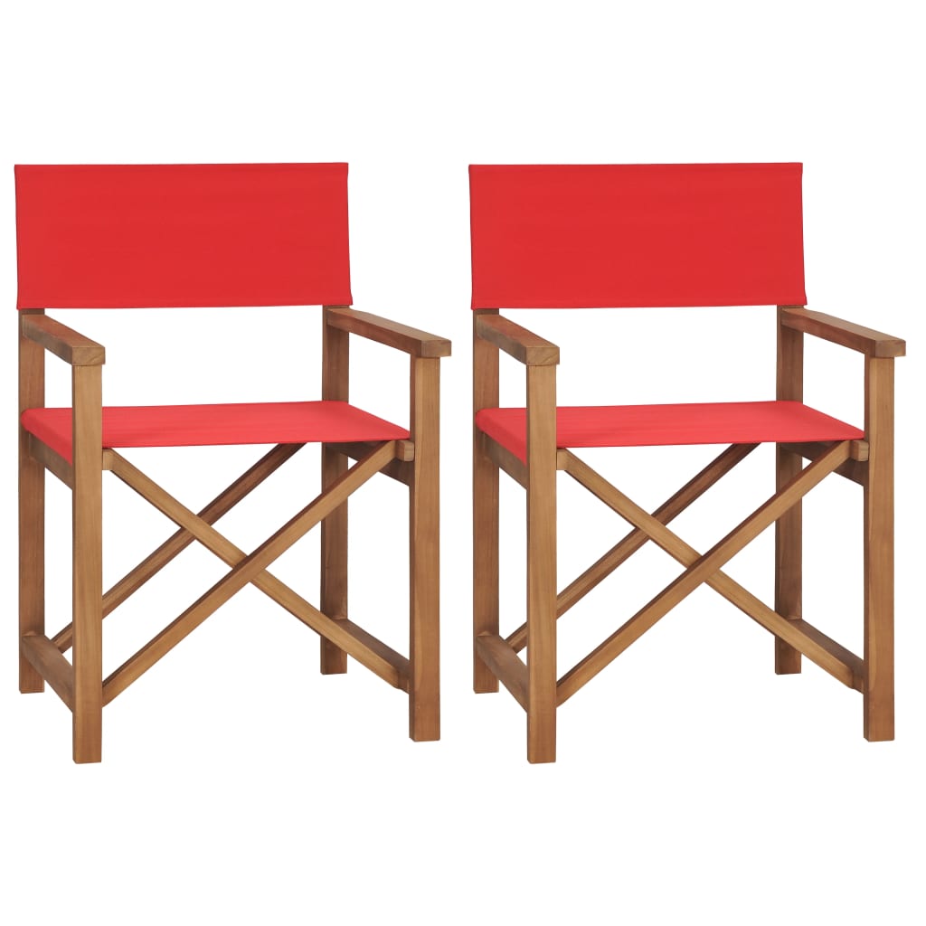 Chaises de metteur en scène lot de 2 Bois de teck massif Rouge