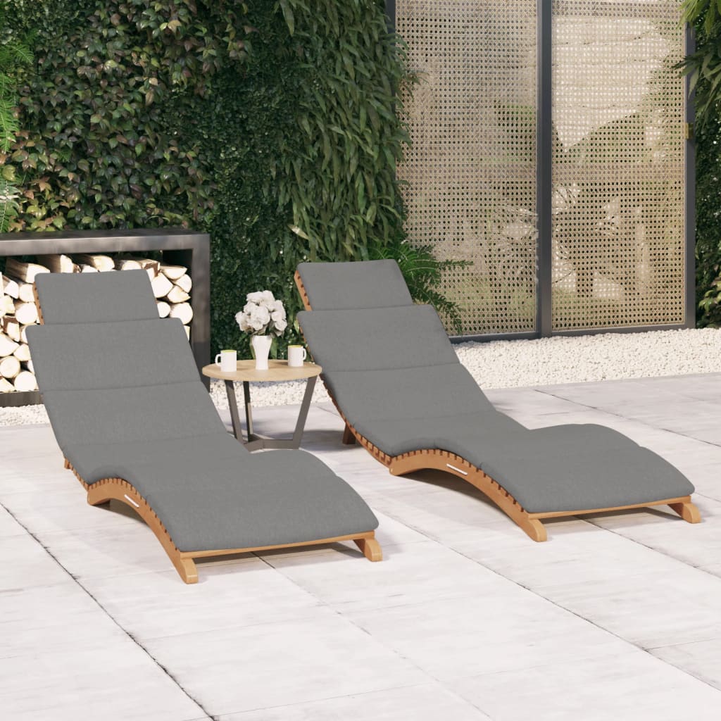 Chaises longues lot de 2 avec coussins Bois massif de teck