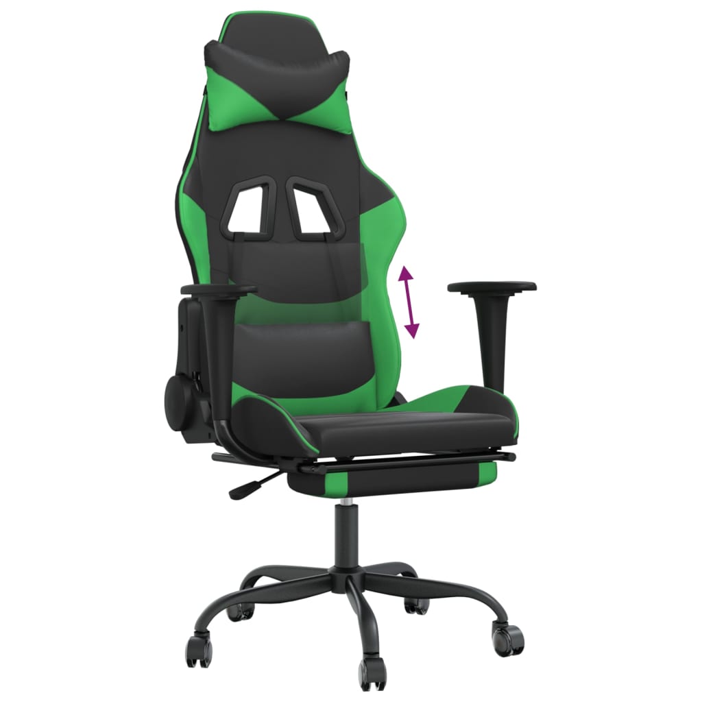 Chaise de jeu avec repose-pied Noir et vert Similicuir