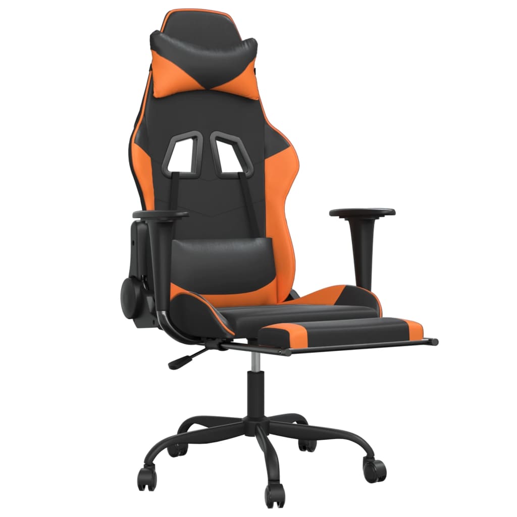 Chaise de jeu avec repose-pied Noir et orange Similicuir