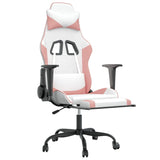 Gaming chair with footrest White and pink Faux leather