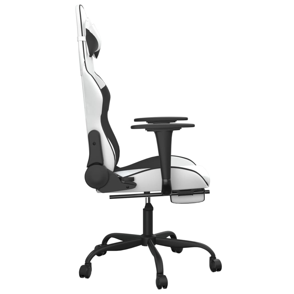 Gaming chair with footrest White and black Faux leather