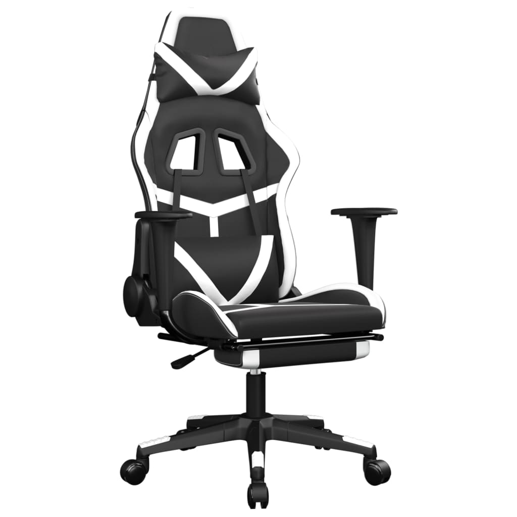 Chaise de jeu avec repose-pied Noir et blanc Similicuir