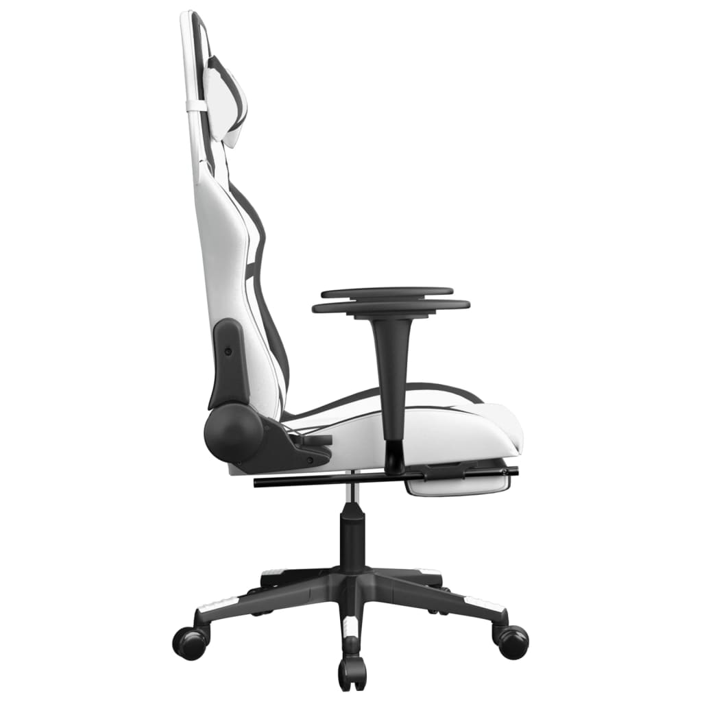 Chaise de jeu avec repose-pied Blanc et noir Similicuir