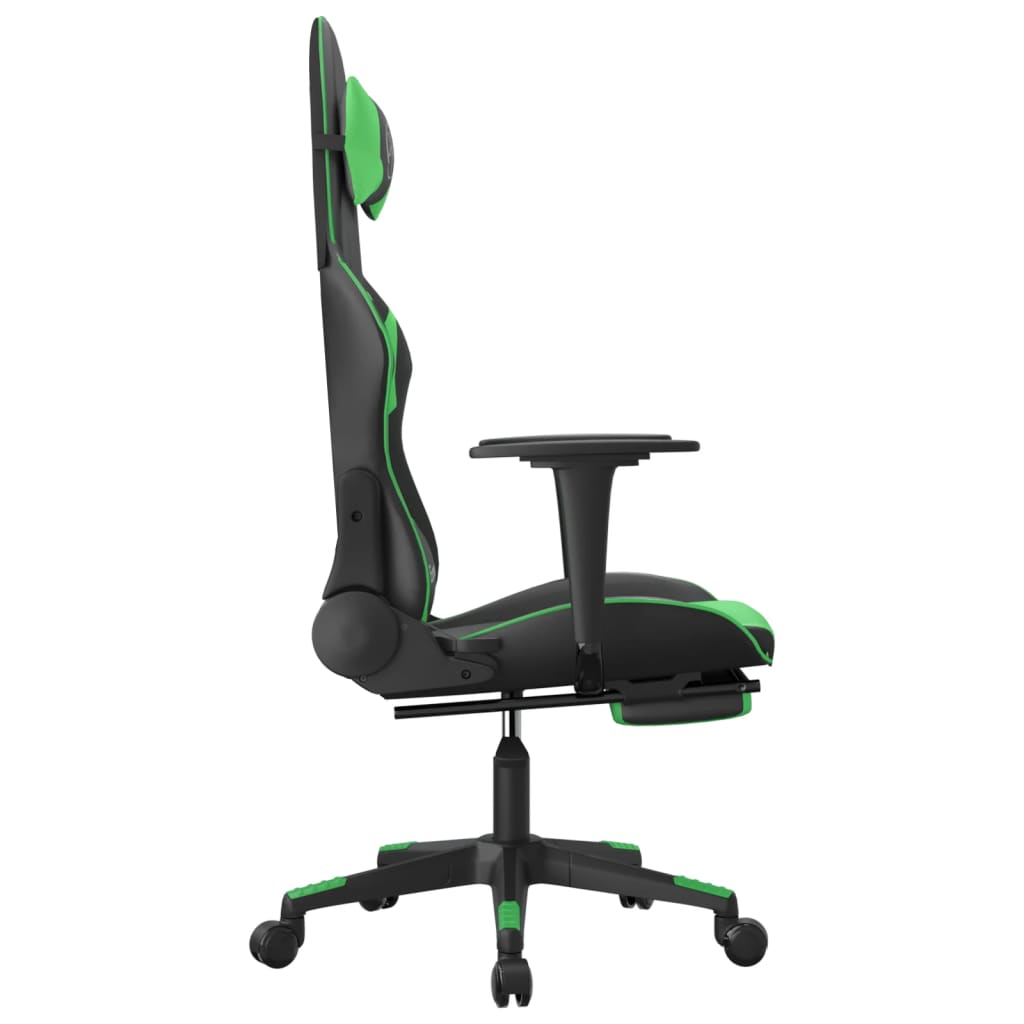 Chaise de jeu avec repose-pied Noir et vert Similicuir