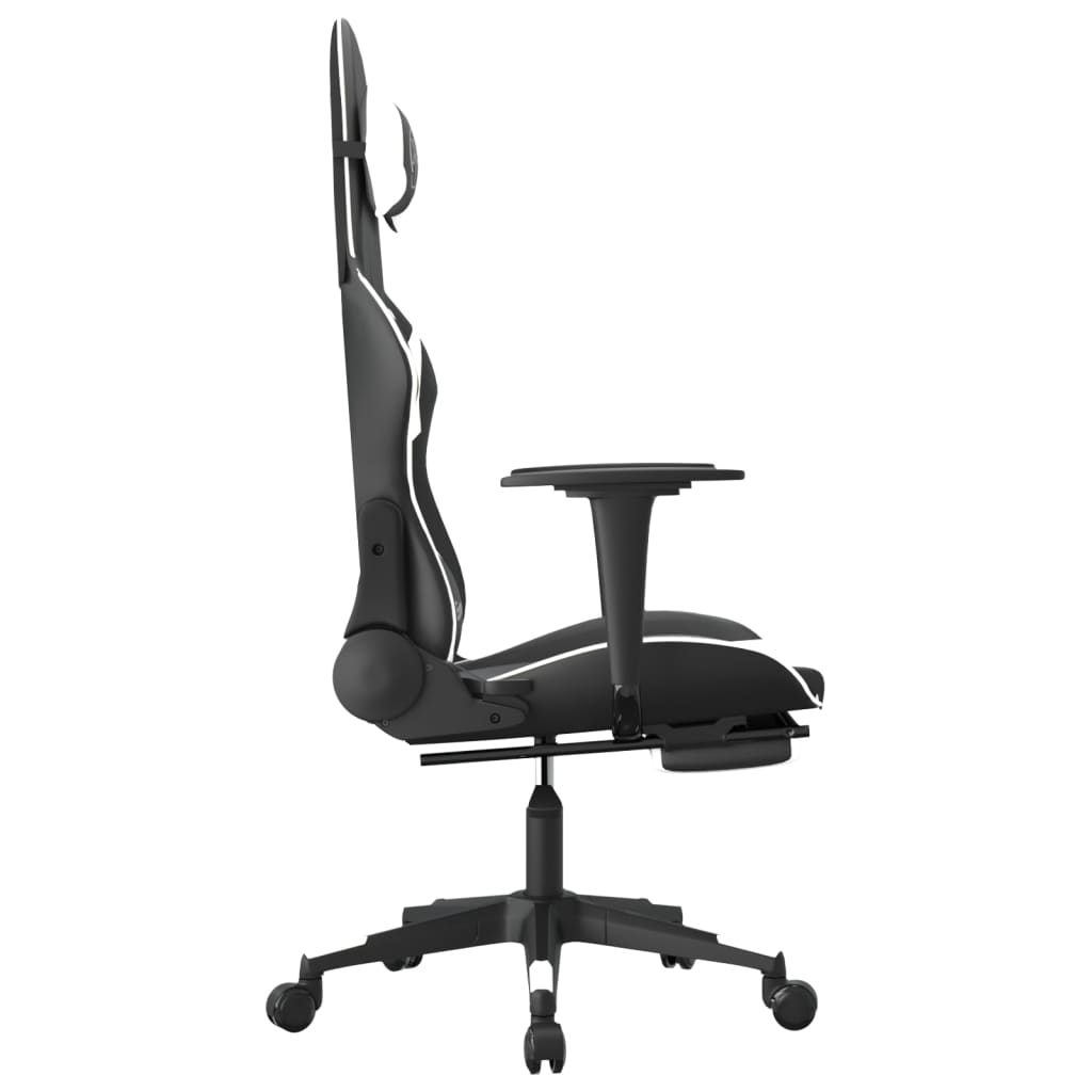 Chaise de jeu avec repose-pied Noir et blanc Similicuir