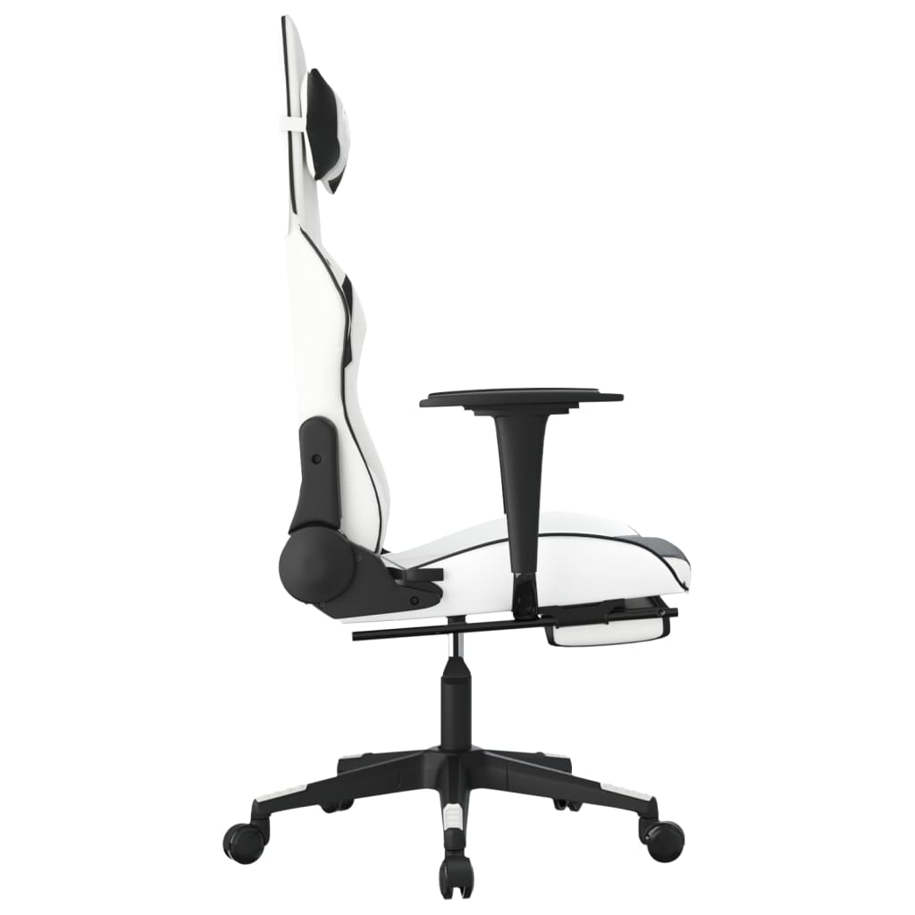 Chaise de jeu avec repose-pied Blanc et noir Similicuir