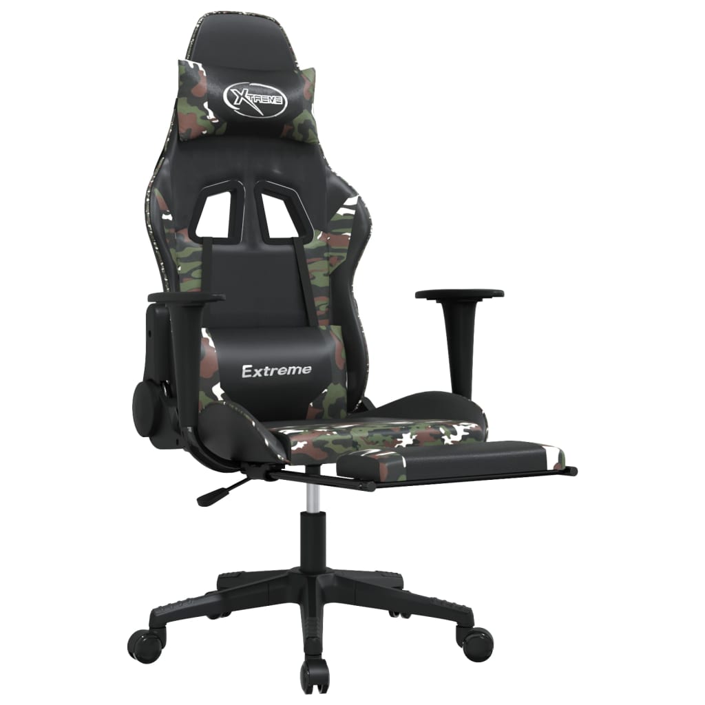 Chaise de jeu avec repose-pied Noir et camouflage Similicuir