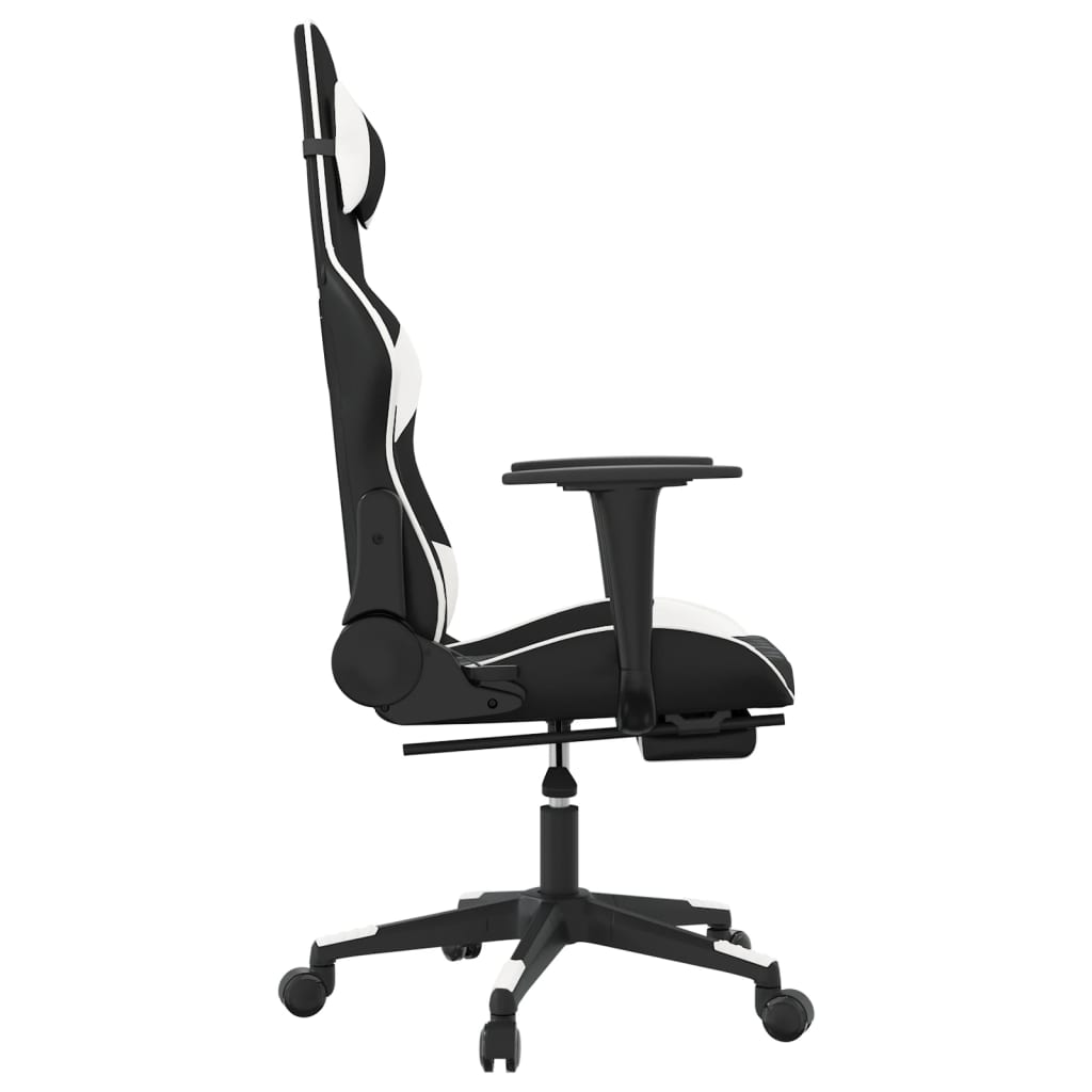 Chaise de jeu avec repose-pied Noir et blanc Similicuir