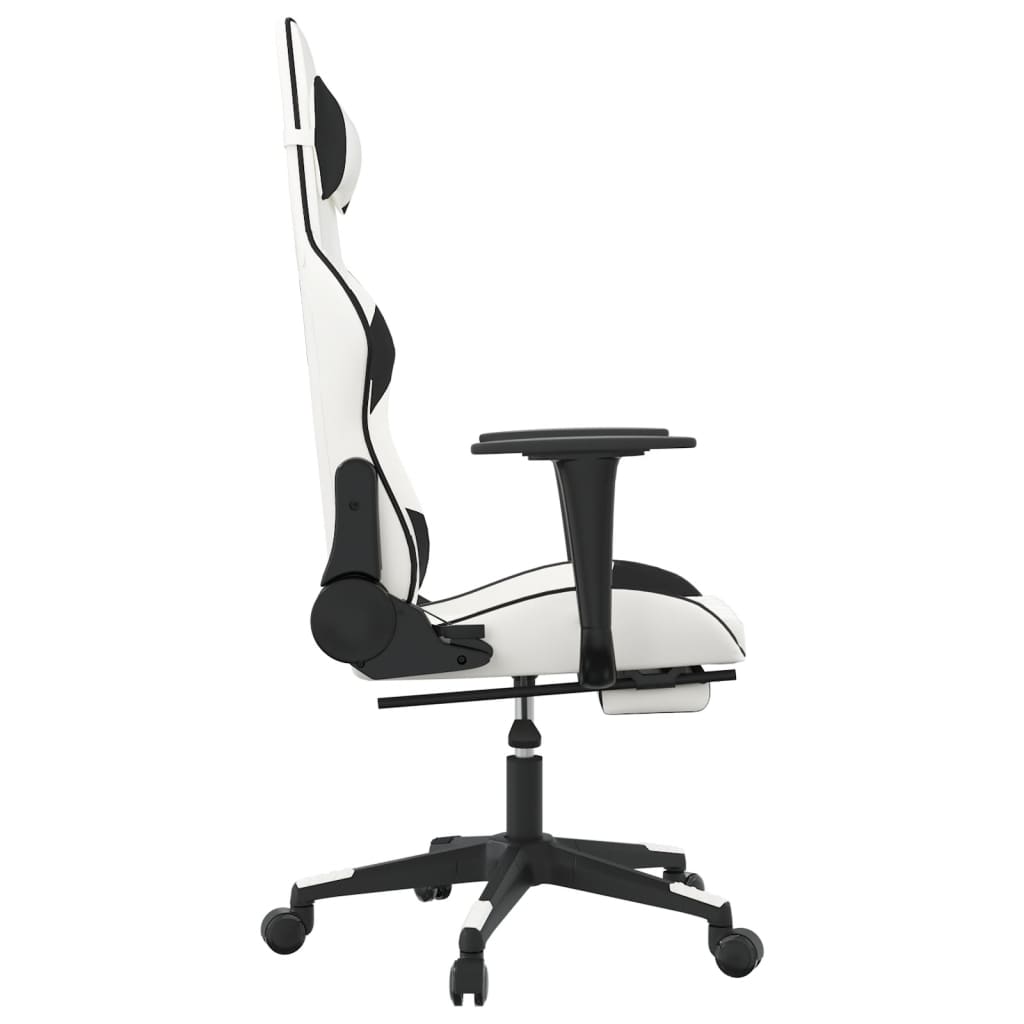 Chaise de jeu avec repose-pied Blanc et noir Similicuir