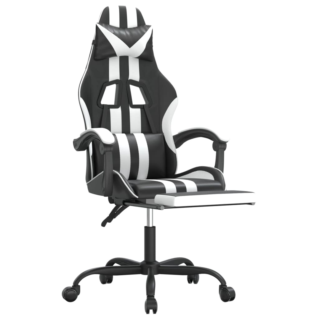 Chaise de jeu avec repose-pied Noir et blanc Similicuir